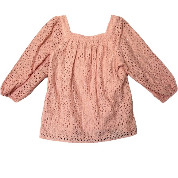 NWT Lauren Conrad Top Women S Blouse Pink Lace Eyelet Boho Peasant Cottagecore - Picture 2 of 8